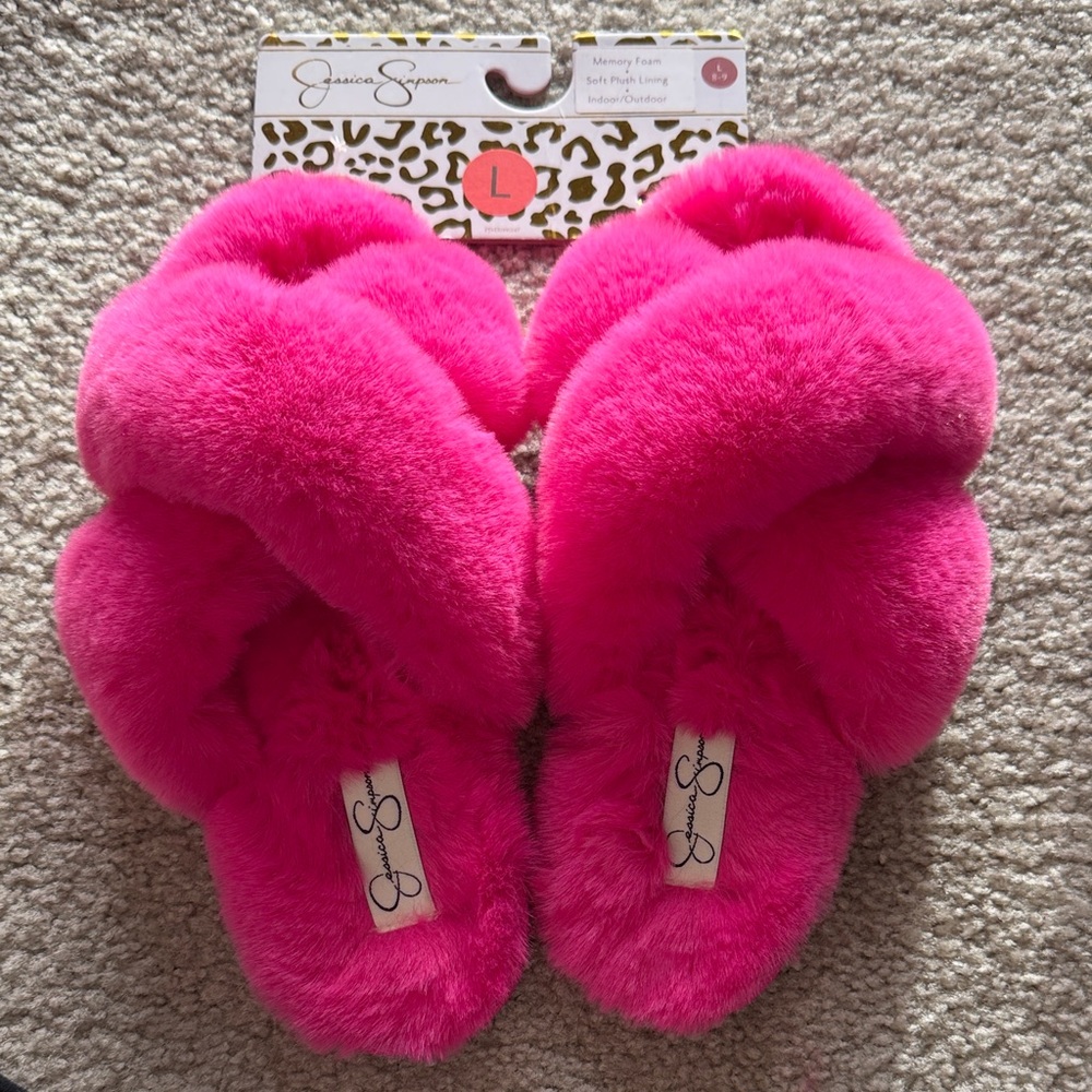 Jessica Simpson Vibrant Pink Plush Slippers